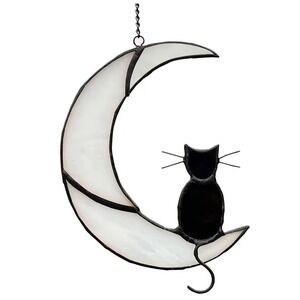 Black Cat Moon Crescent Moon Witchy Gothic Window Ornament Boho Home Decor